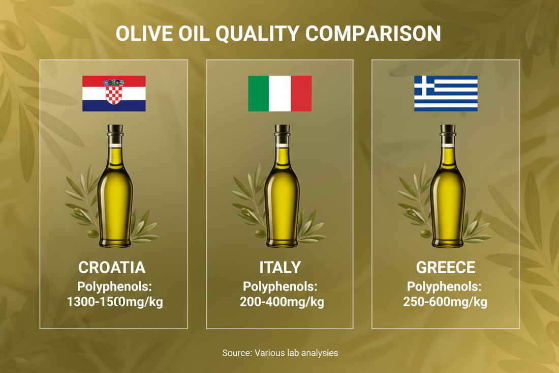 Croatian Olive Oil vs Italian & Greek: The Polyphenol Difference