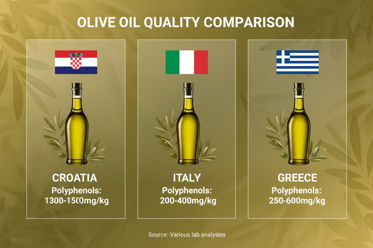 Croatian Olive Oil vs Italian & Greek: The Polyphenol Difference