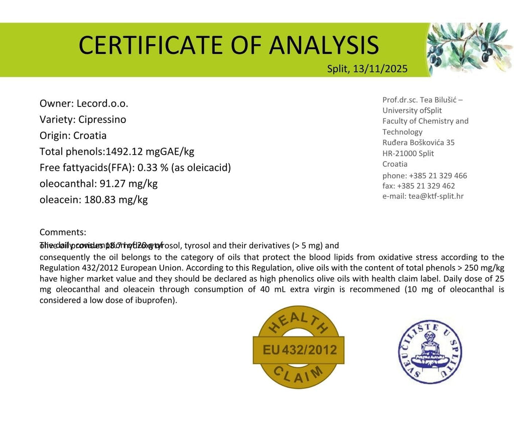 Vita Blend. Our highest, healthiest Polyphenol (1500mg/kg) 2025, Croatian, Organic, Early Harvest, Gold Award-Winning Extra Virgin Olive Oil – 500ml