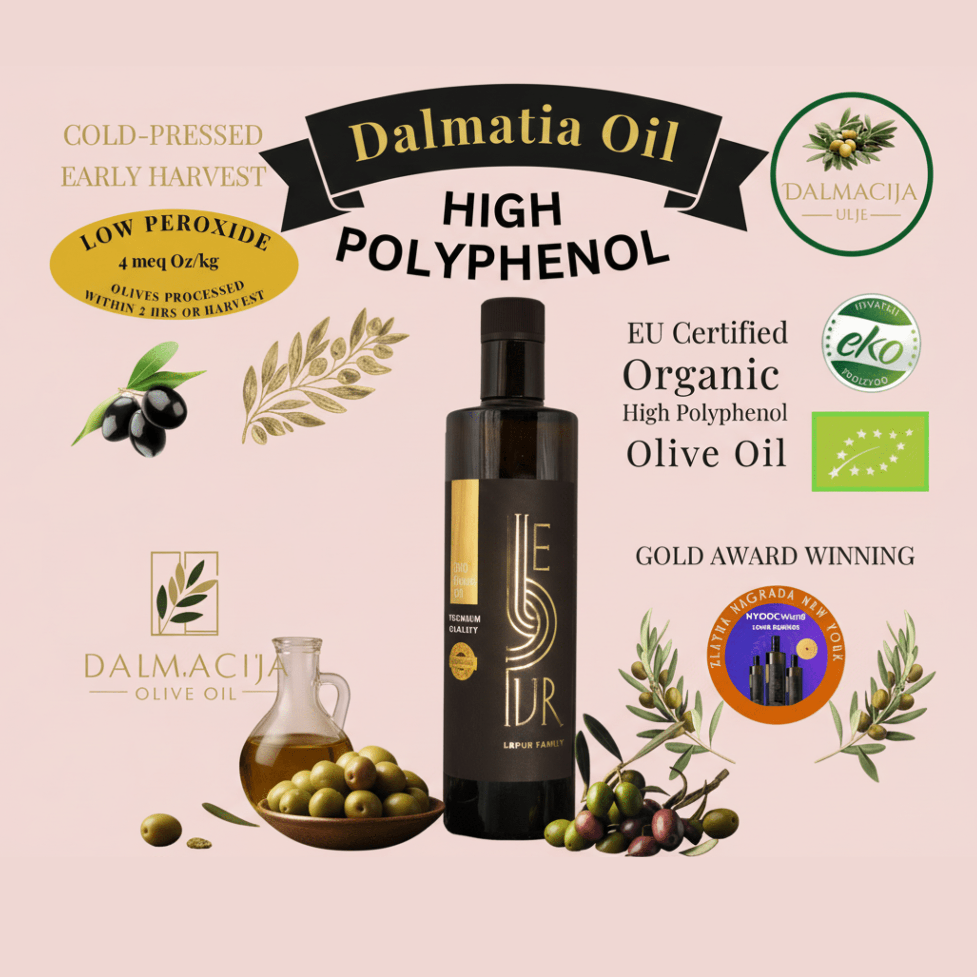 Casaleva Blend – High Polyphenol Olive Oil (1300 mg/kg) - 500ml - Dalmatia Oil Shop