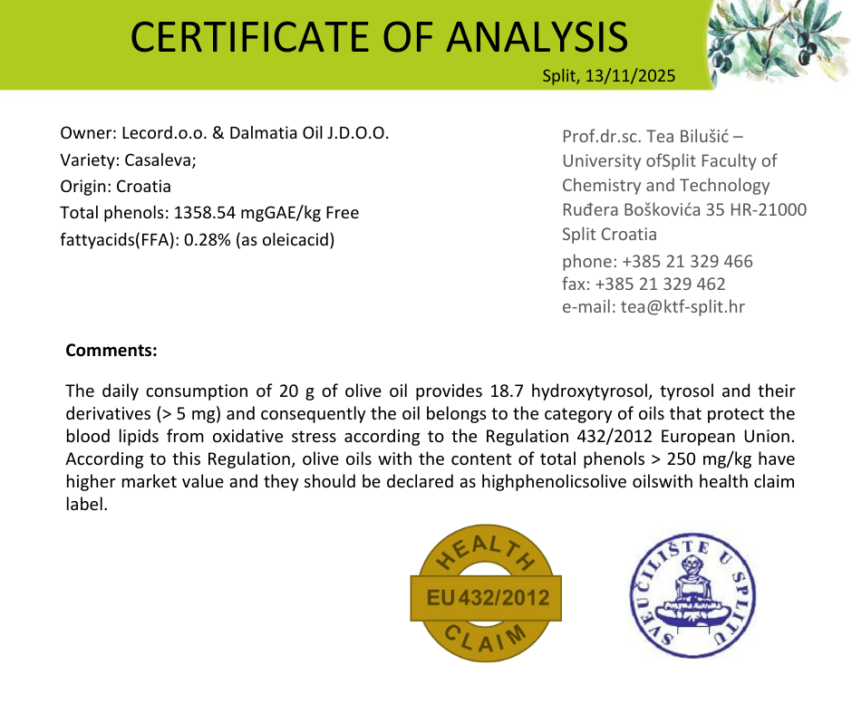 Casaleva Blend – High Polyphenol Olive Oil (1300 mg/kg) - 500ml - Dalmatia Oil Shop